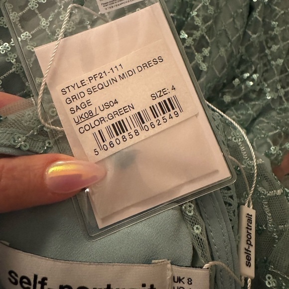 SELF-PORTRAIT Mint Seafoam Green Grid Sequin Bow Lace Dress Size 4 NWT - Picture 12 of 12